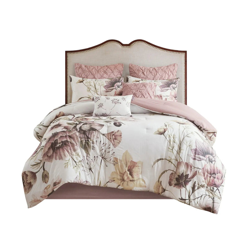 8 Piece Cotton Printed Comforter Set Blush Queen by HouseOfZazla