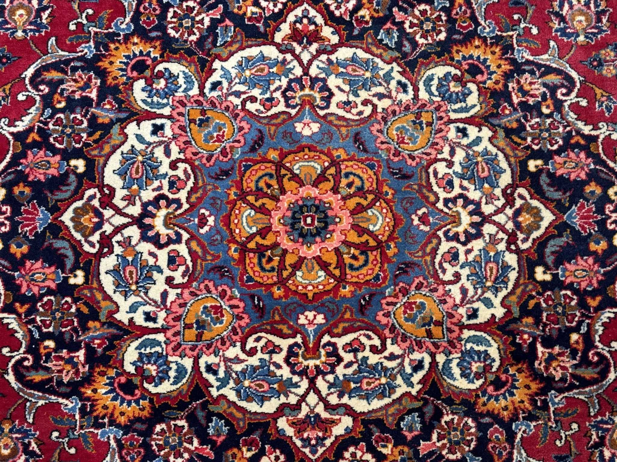 Large Persian Kashan Rug 11x14, Traditional Persian Carpet, Wool, Fine 250 KPSI, Red Navy Blue by Jewel Rugs