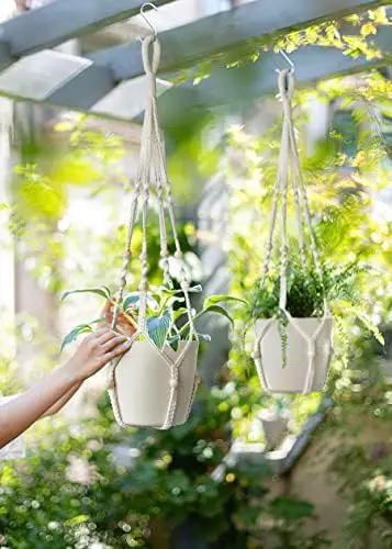 32inch Macrame Plant Holder,Indoor Hanging Planters with Wood Beads No Tassels Boho Home Decor (Ivory) by GreenHaven Gardens