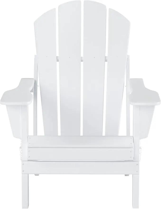 WO Home Furniture Adirondack Chair Table Set of 2 PCS Outdoor Folding Chair w Side Table Weather/UV Resistant for Lawn, Garden, Bon Fire, Balcony (White) by GreenHaven Gardens