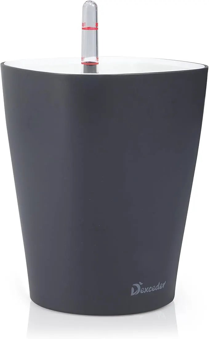 Dexceder 6x7 Self Watering Planter Indoor Outdoor, Matte Table Flower Plant Pot with Water Level Indicator (Slate Gray) by GreenHaven Gardens