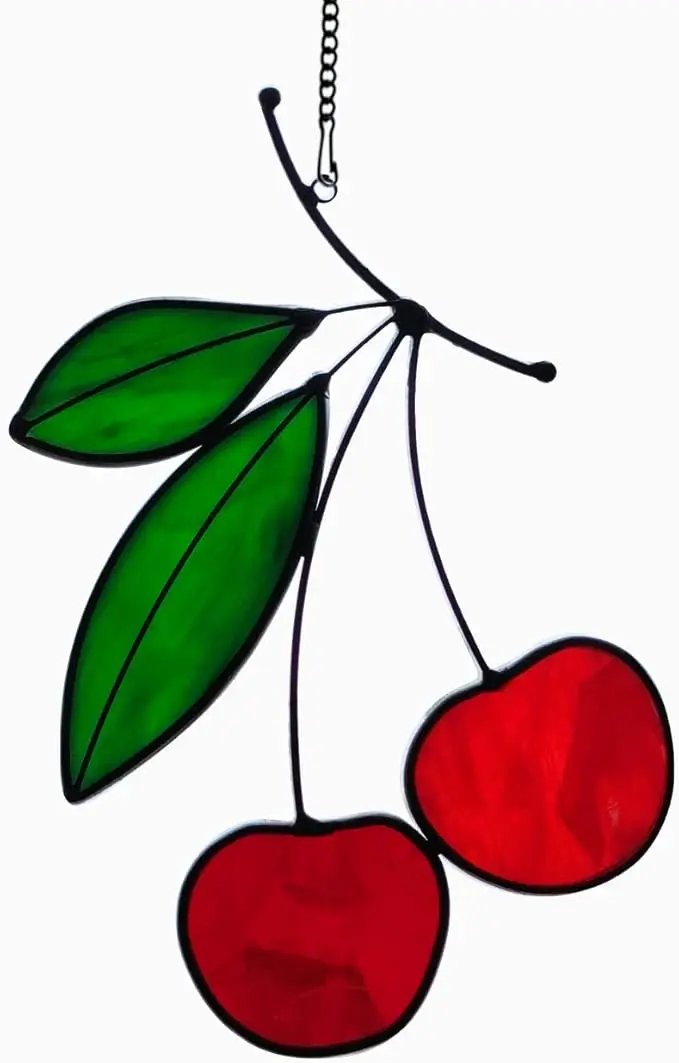 Stained Glass red Cherry Window Hanging Sun Catcher Christmas Thanksgiving Gifts Birthday Gifts for Lover and Friends by GreenHaven Gardens