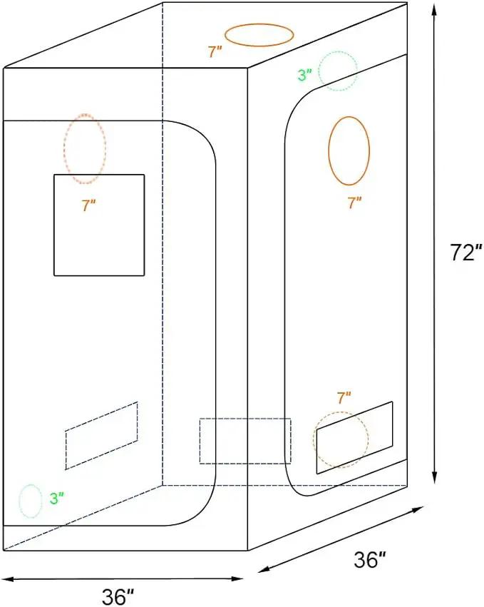 36"x36"x72" Mylar Hydroponic Grow Tent with Window for Indoor Plant Growing 3'x3'x6' by GreenHaven Gardens