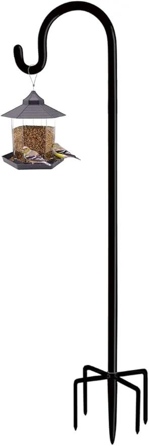 Artibear Adjustable Outdoor Shepherd Hook Stand with 5 Prong Base, 60 Inches Tall 3/5 in Thick, Shiny Black (1 Packs) by GreenHaven Gardens