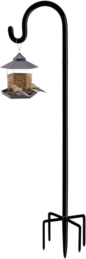 Artibear Adjustable Outdoor Shepherd Hook Stand with 5 Prong Base, 108 Inches Tall 3/5 in Thick, Shiny Black (1 Packs) by GreenHaven Gardens
