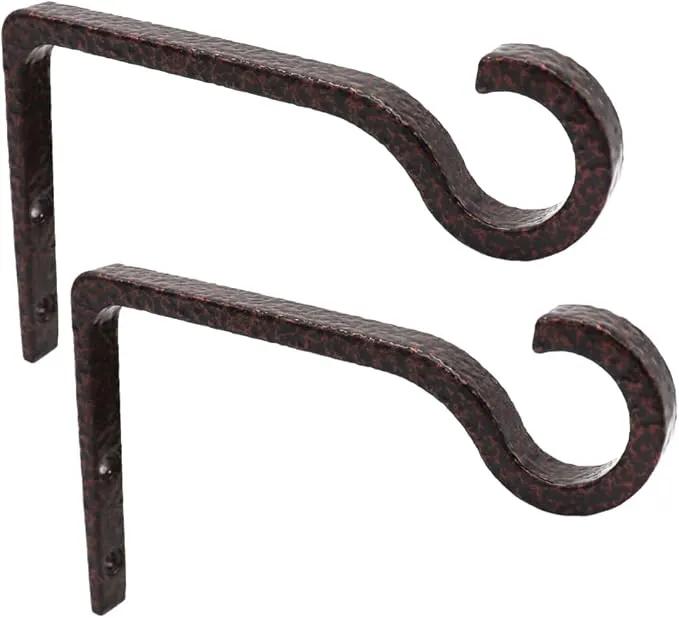 Hanging Plant Bracket 6inch Metal Plant Hook Shepherds Hook Decorative Wall Plant Hanger for Hanging Lanterns, Bird Feeder, Flower Basket Indoor & Outdoor (2, Bronze hammertone) by GreenHaven Gardens