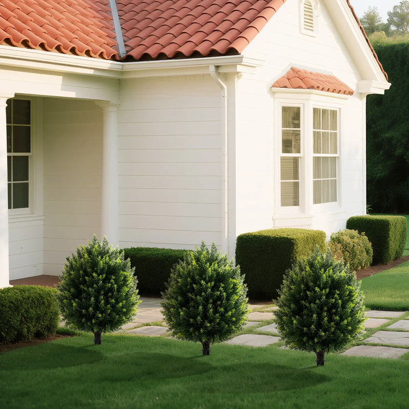 24 Inches Artificial Cypress Topiary Ball Tree Set with Ground Spike-Green by DirectDeals