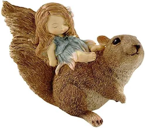 Top Collection Miniature Fairy Garden and Terrarium Statue, Little Fairy Sleeping on Squirrel by GreenHaven Gardens