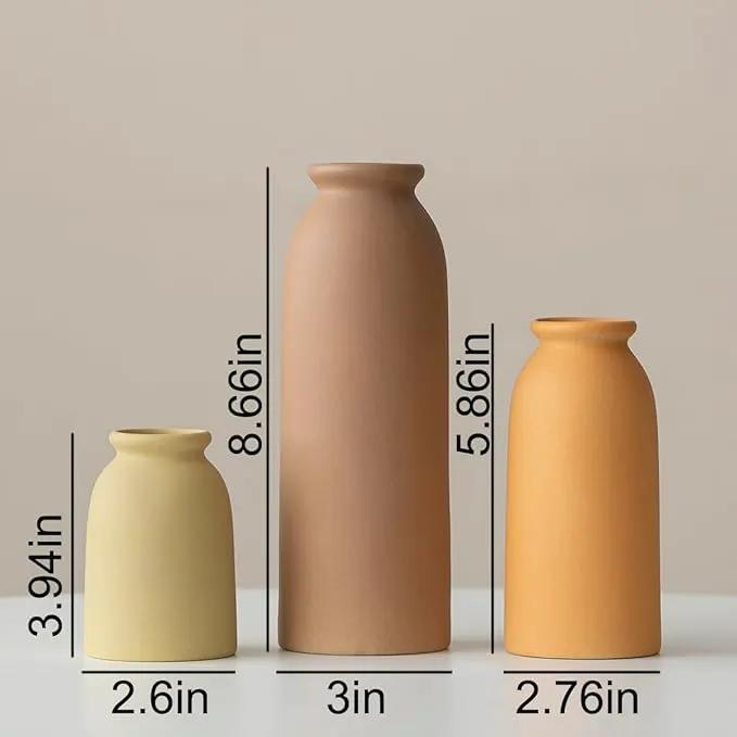 Ceramic Vase Set-3, Small Flower Vases for Decor, Modern Boho Farmhouse Style, Decorative Vases for Pampas Grass & Dried Flowers, Distressed Finish (Brown Mix) by GreenHaven Gardens