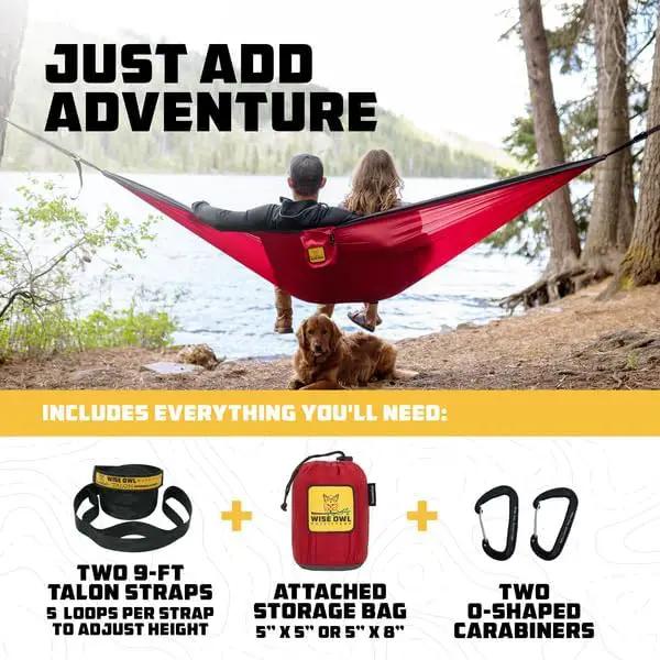 Wise Owl Outfitters Camping Hammock – 500lbs Portable Hammock with Tree Straps - Travel, Backpacking, Hiking, Outdoors Camping Gear - Single or Double by GreenHaven Gardens