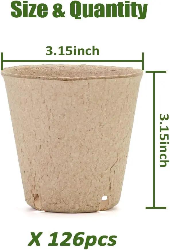 Peat Pot, 126 Packs 3.15 Inch Seed Starting Pots with Drainage Holes Round Nursery Pot, Biodegradable Round Plant Seed Starter Peat Pots Germination Seedling Trays by GreenHaven Gardens