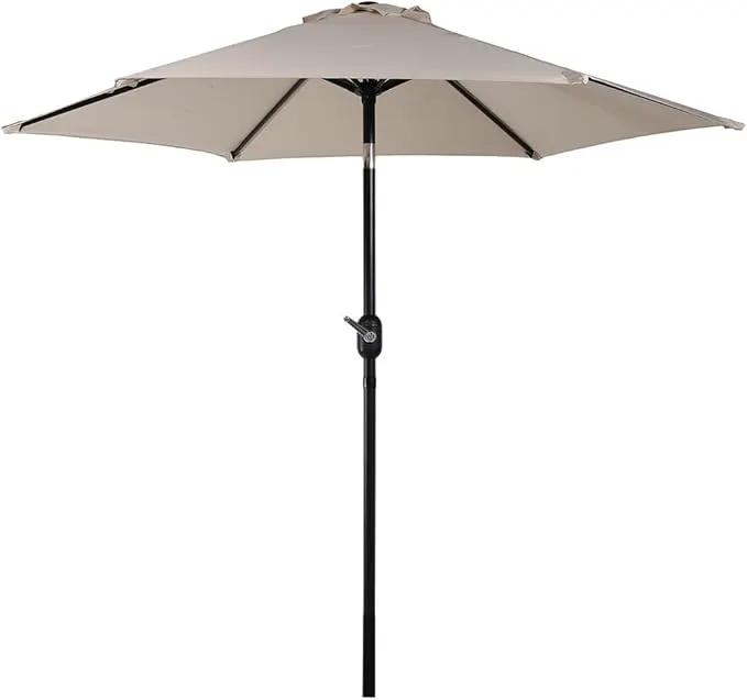 Sunnydaze Outdoor Patio Umbrella - Polyester Table Market Umbrella with Push-Button Tilt and Crank - 6 Sturdy Ribs - Beige - 7.5ft by GreenHaven Gardens
