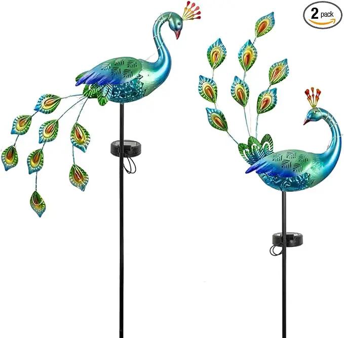 VEWOGARDEN 2 Pack Solar Stake Lights Outdoor Waterproof Metal Peacock Solar Lights for Yard Garden Patio Pathway Walkway, Blue by GreenHaven Gardens