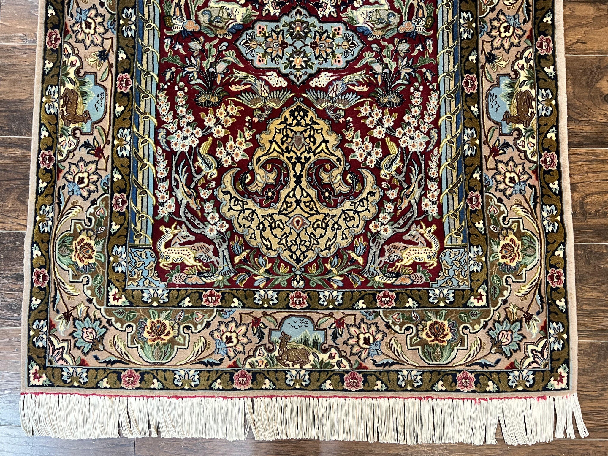 Marvelous Persian Isfahan Rug 3.7 x 5.6, Tree of Life and Animal Pictorials, Handmade Vintage Super Fine 600 KPSI, Kork Wool Silk Highlights, Rare by Jewel Rugs