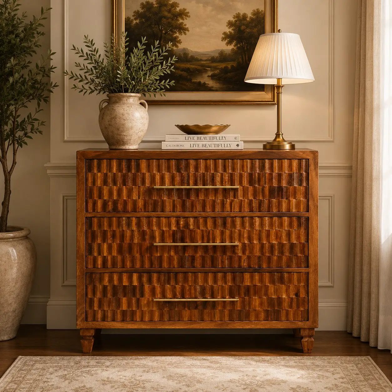 Solid Wood Cadiz Carved Chest by HouseOfZazla