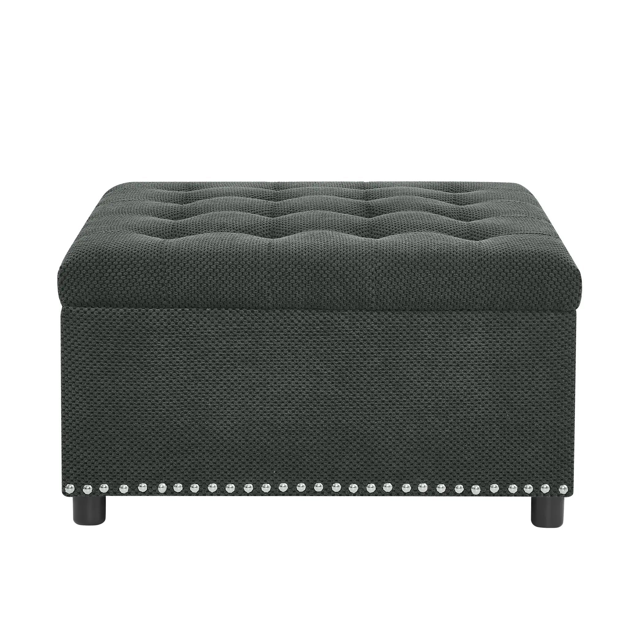 Tufted Storage Ottoman with Nailhead Trim - Dark by HouseOfZazla