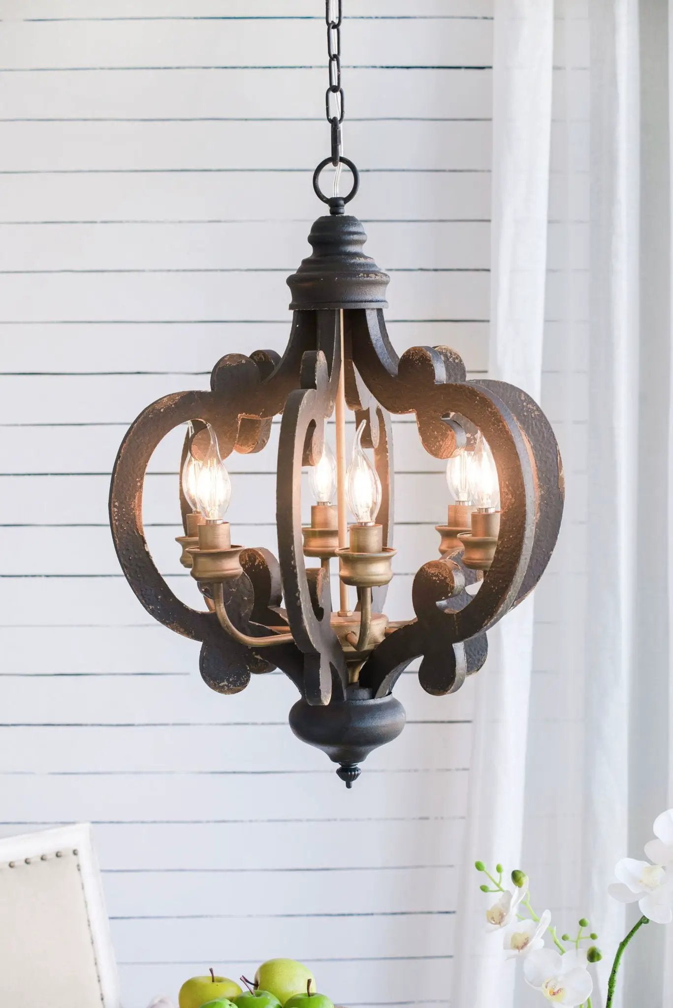 Farmhouse Chandelier, 6 Light Wood Chandelier Pendant Light Fixture With Adjustable Chain For Dining Room Living Room Entryway, Bulb Not Included by HouseOfZazla