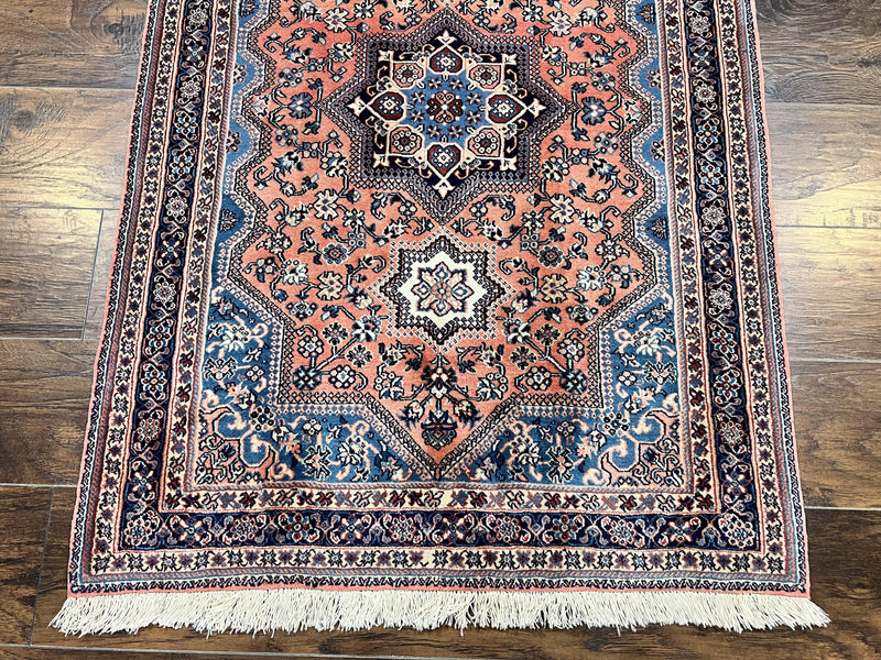 Persian Shiraz Rug 3x5, Geometric Tribal Rug, Wool Hand Knotted Vintage Carpet, Light Red & Blue, Signed by Masterweaver by Jewel Rugs