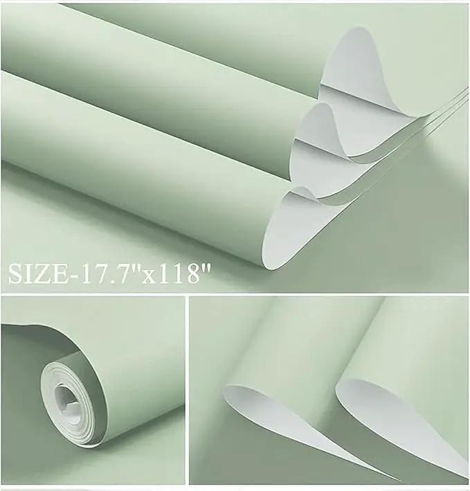 Dimoon 118''x23.6'' Green Peel and Stick Wallpaper Contact Paper Modern Self Adhesive Wall Paper Removable Renter Friendly Textured Solid Color Shelf Cabinet Vinyl Roll (118''x23.6'',Light Green) by GreenHaven Gardens