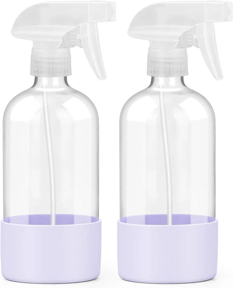 2 Pack Glass Spray Bottles with Silicone Sleeve, 16 oz Empty Refillable Containers with Adjustable Spray Nozzles, Spray Bottles for Hair, Cleaning Solutions and Plants Purple by GreenHaven Gardens