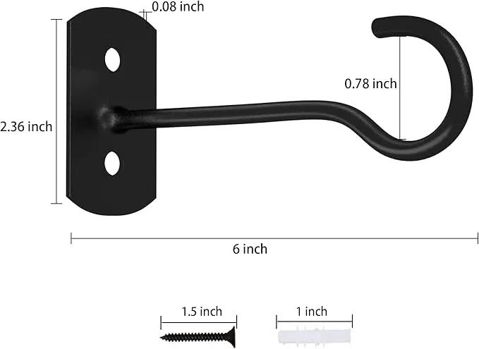 6in Plant Hooks,4Pack Ceiling Hooks for Hanging Plants,Lights,Planters,Lanterns,Hanging Bird Feeders,Wind Chimes,Indoor&Outdoor Decoration Wall Hooks Black by GreenHaven Gardens