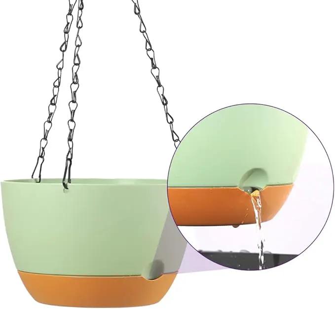 2 Pack Plastic Hanging Planters Set ,8.3 Inch Hanging Flower Plant Pot with Drainage Hole for Indoor Outdoor Plants, Round Hanging Basket with Removable Tray for Home Garden Porch Balcony Patio Decor by GreenHaven Gardens