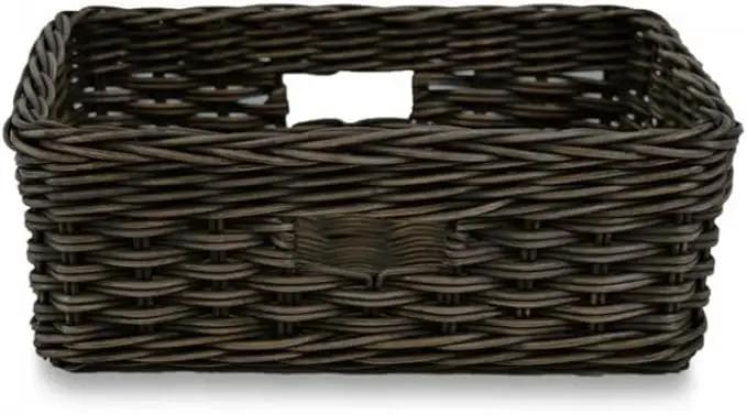 The Basket Lady Rectangular Low Wicker Storage Basket, Medium, 16 in L x 12 in W x 6 in H, Antique Walnut Brown by GreenHaven Gardens