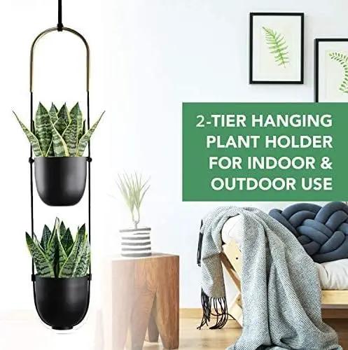 Modern Metal Hanging Planter for Indoor Outdoor Plants with Hook 2 Tier Boho Wall and Ceiling Flower Pots Baskets Holder Home Office Decor(Black) by GreenHaven Gardens