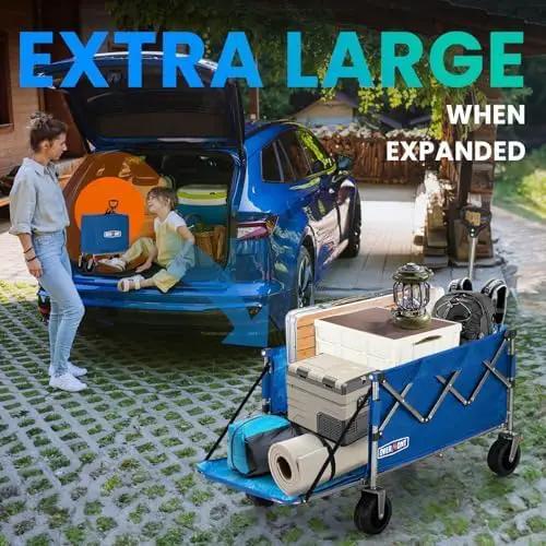 Overmont Collapsible Wagon with Tailgate - 49.2" Extended Heavy Duty Foldable Utility Wagon Folding Cart with All-Terrain Wheels for Outdoor Camping Sports Garden Beach Grocery - 300lbs Support by GreenHaven Gardens