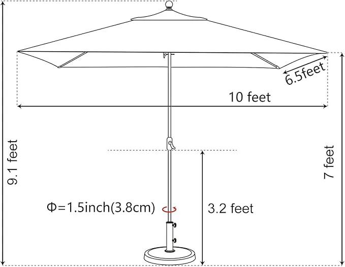 EliteShade USA 10-Year-Non-Fading 6.5x10Ft Rectangular Market Umbrella Patio Umbrella Outdoor Table Umbrella with Ventilation, Teal by GreenHaven Gardens