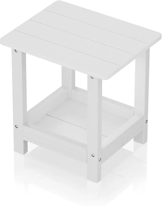 Outdoor Side Table with 2 Layers Storage Small Adirondack Square Side Tables for Outside Weather Resistant Patio End Table for Pool, Backyard, Indoor Companion, Front Porch, White by GreenHaven Gardens