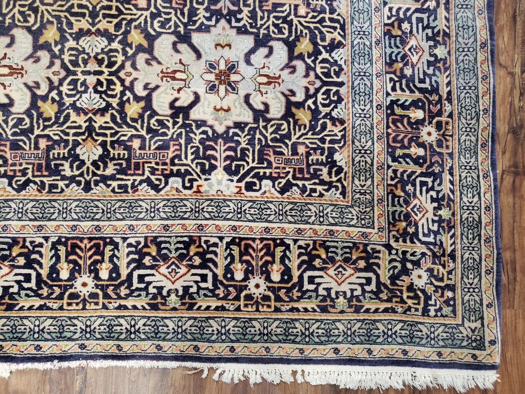 Navy Blue Persian Kashan Rug, Hand-Knotted, Wool, 4' 8" x 7' 4", Pair B by Jewel Rugs