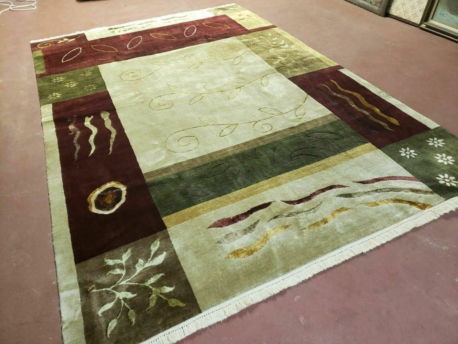 6' X 9' Modern Handmade Tibetan Nepal Wool & Silk Rug Decorative Abstract Gold by Jewel Rugs