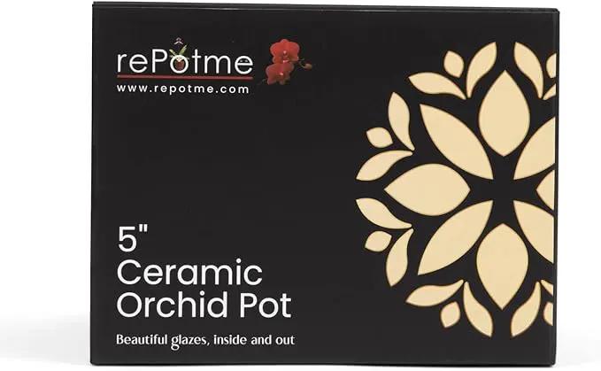 rePotme Orchid Pot - 5 inch Floral Cutout Ceramic Orchid Pot with Holes (Cream Over Cotton Candy) - Includes 5 inch Slotted Pot Liner by GreenHaven Gardens