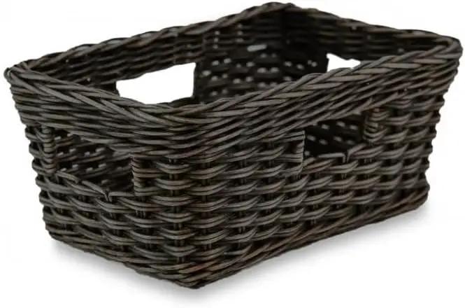 The Basket Lady Rectangular Low Wicker Storage Basket, Small, 12 in L x 8 in W x 5 in H, Antique Walnut Brown by GreenHaven Gardens