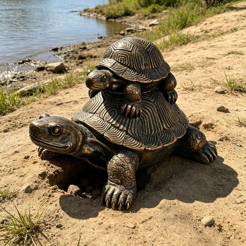 Vintage Bronze Stacked Turtle Statue by HouseOfZazla
