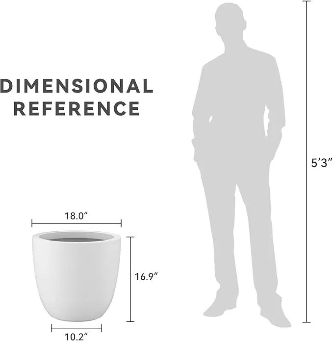 Kante 18 Inch Dia Round Concrete Planter, Indoor Outdoor Large Plant Pot with Drainage Hole and Rubber Plug for Home Patio Garden, Pure White by GreenHaven Gardens