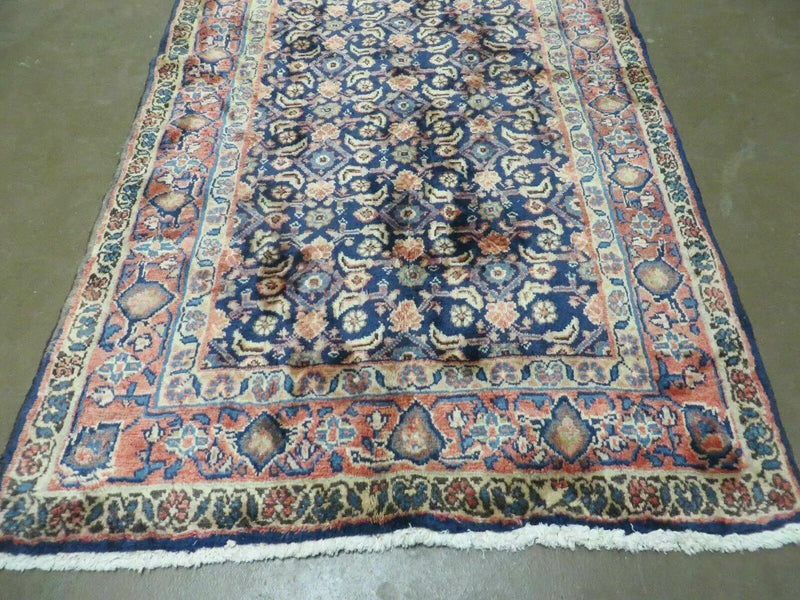 3'7" X 10' Antique Handmade India Floral Oriental Wool Runner Rug Organic Blue by Jewel Rugs