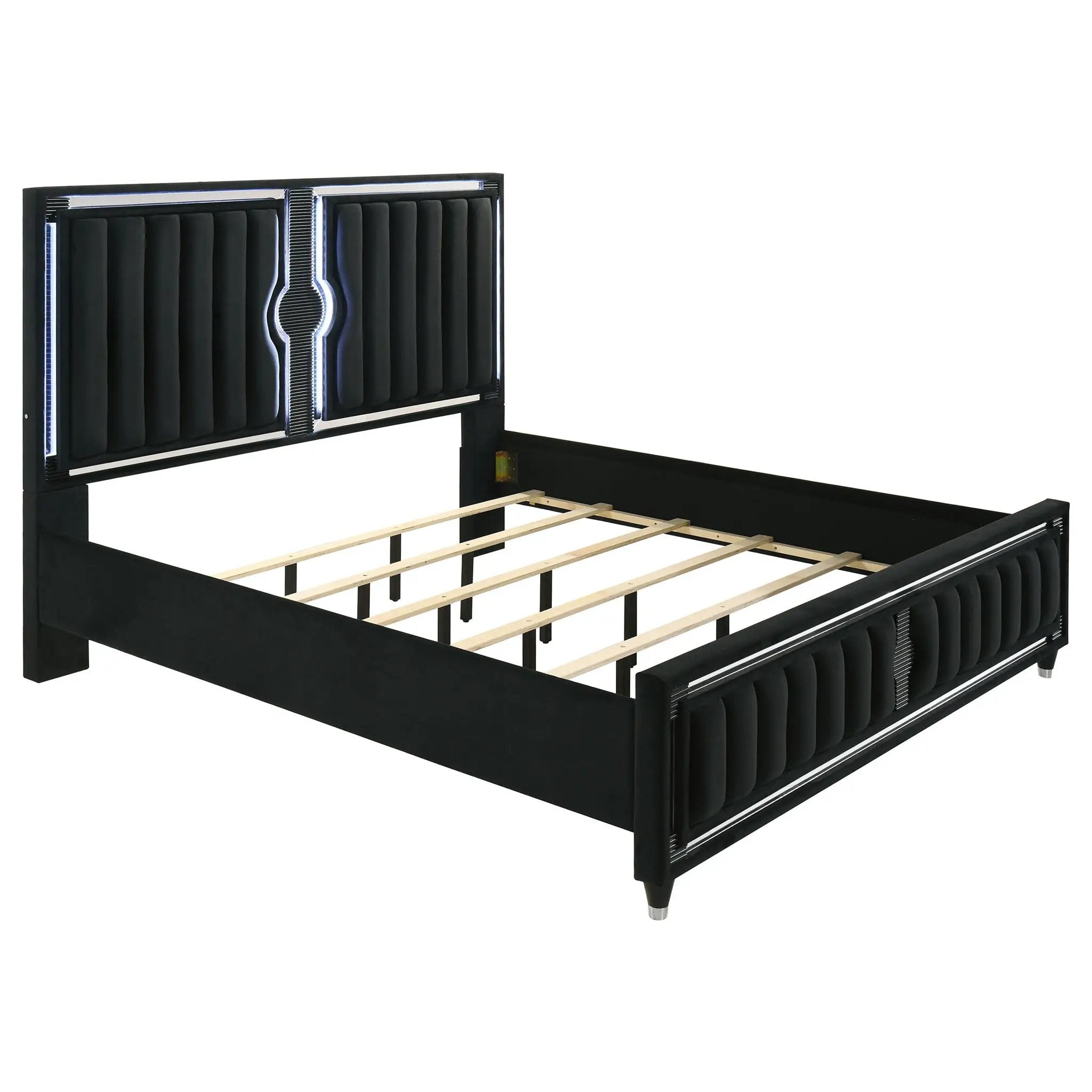 Ravenne 5-piece Velvet Upholstered Eastern King LED Bedroom Set Black by Unique Piece Furniture