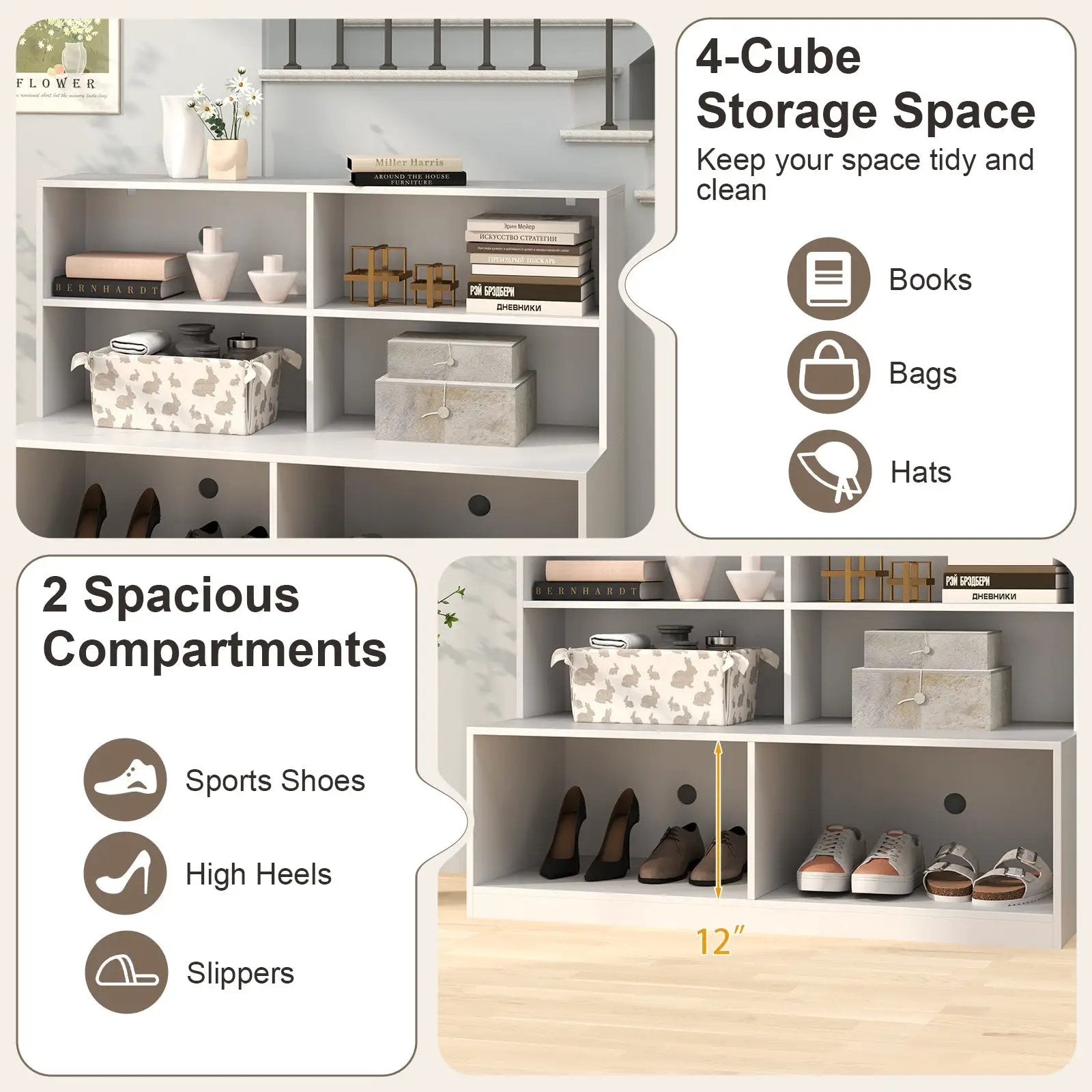 Entryway Shoe Cabinet with 2 Anti-tipping Kits-White by DirectDeals