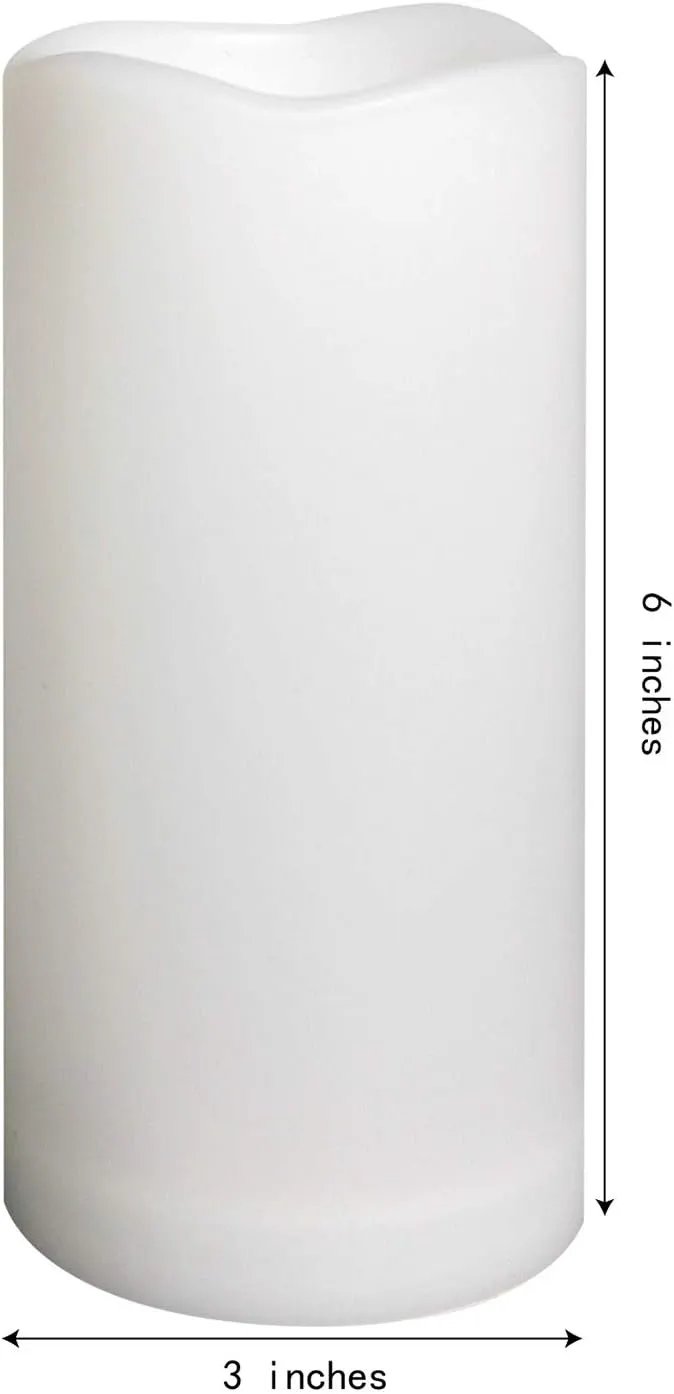 CANDLE CHOICE Waterproof Outdoor Battery Operated Flameless Candles Remote Timer White Plastic Realistic Flickering Fake Electric LED Pillars Lantern Garden Wedding Christmas Decorations 3”x6” 6 Pack by GreenHaven Gardens