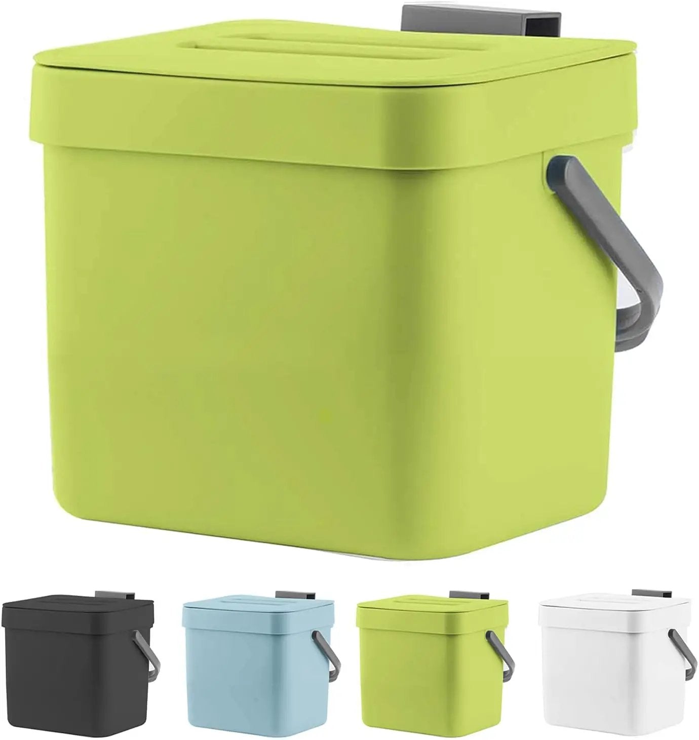 LALASTAR 1.8 Gallon Hanging Trash Can, Green, Plastic, Compost Bin Indoor Kitchen Sealed, Small Trash Can with Lid, Mountable by GreenHaven Gardens
