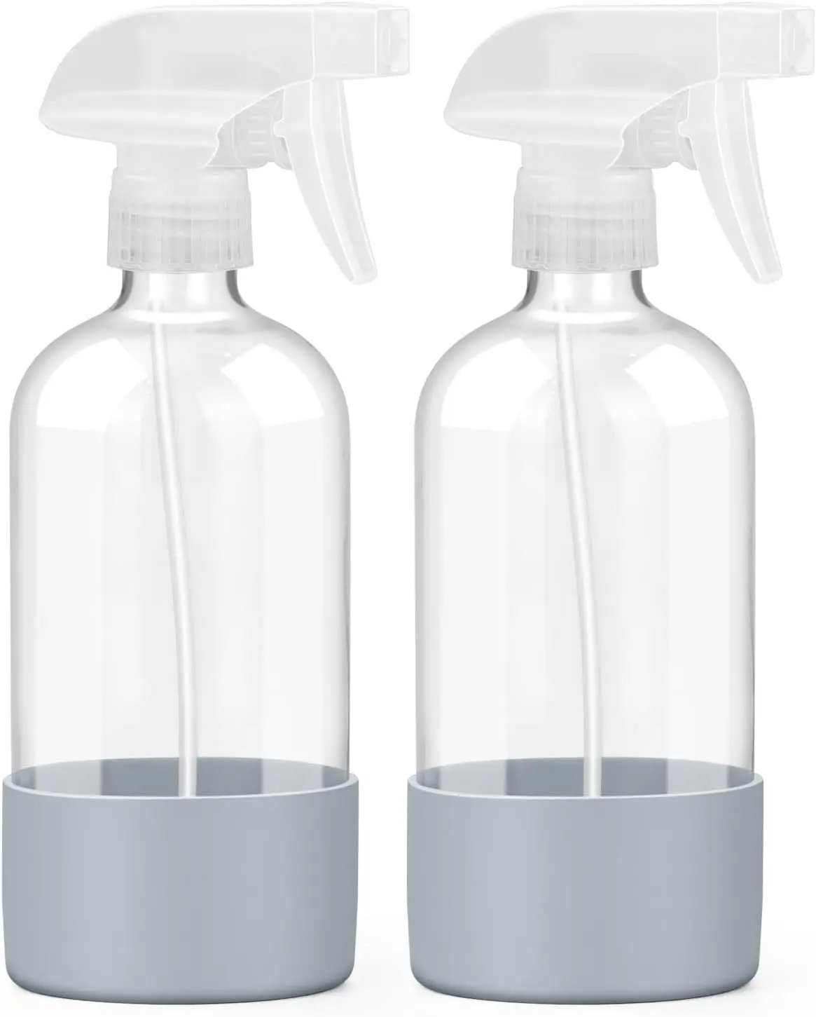 2 Pack Glass Spray Bottles with Silicone Sleeve, 16 oz Empty Refillable Containers with Adjustable Spray Nozzles, Spray Bottles for Hair, Cleaning Solutions and Plants by GreenHaven Gardens