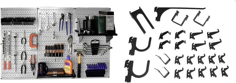 Wall Control Metal Pegboard Tool Organizer Kit (30-WRK-400GB) and Wall Control 26 Piece Deluxe Slotted Hook Assortment (KT-200-DLX) by GreenHaven Gardens
