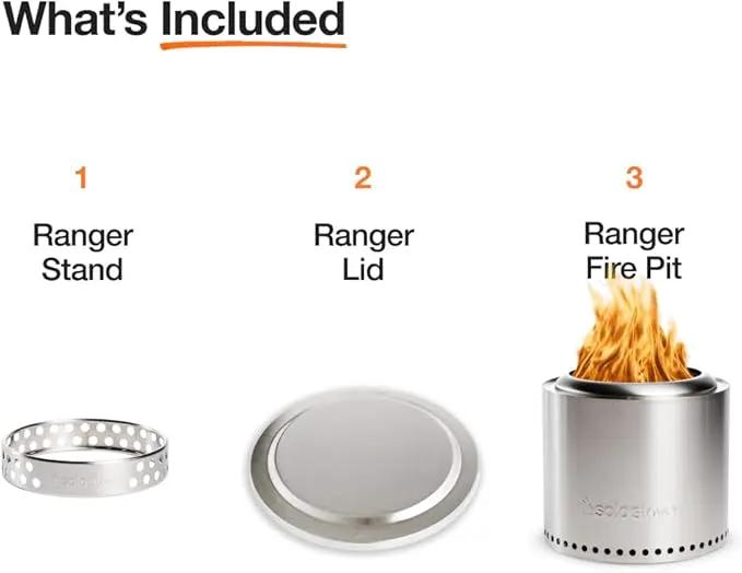 Solo Stove Ranger Essential Bundle | Ideal for 2–4 People | Smokeless Wood Burning Fire Pit with Stand, Lid & Ash Pan | Portable Outdoor Camping Stove, Stainless Steel, 15.25" H x 15" D by GreenHaven Gardens