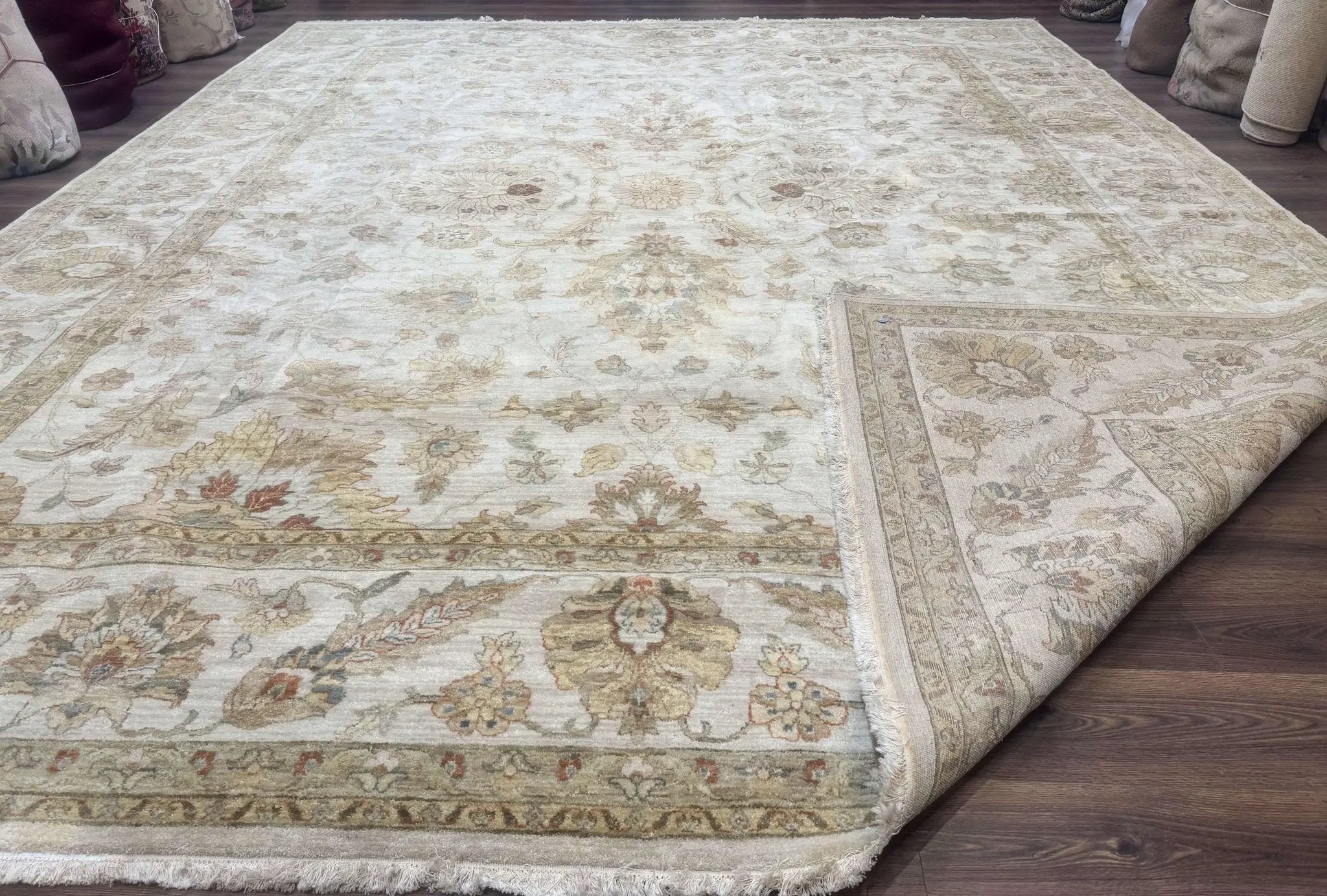 Palace Size Rug 12x15, Neutral Light Colors, Oat, Peshawar Chobi Oushak Rug, Handmade Wool Rug by Jewel Rugs