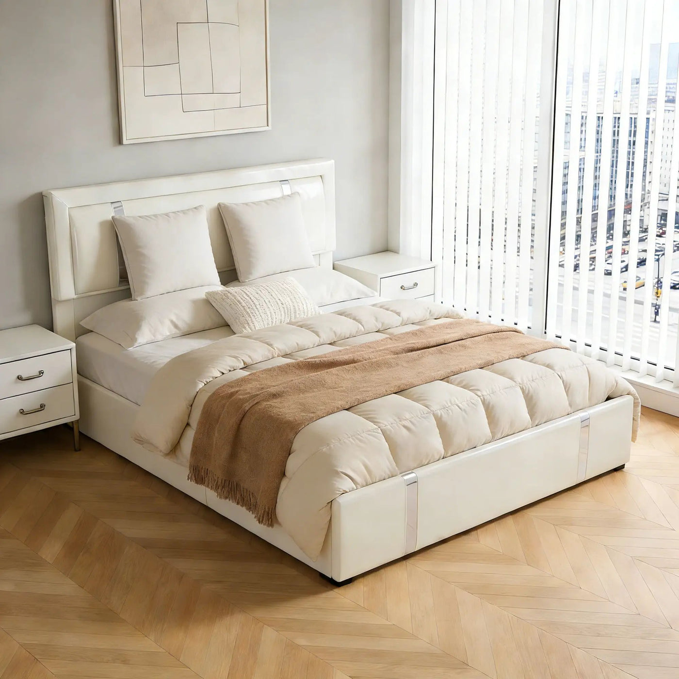 Upholstered Platform Bed Frame With Adjustable LED Headboard, USB C-Charging, Hydraulic Lift by HouseOfZazla