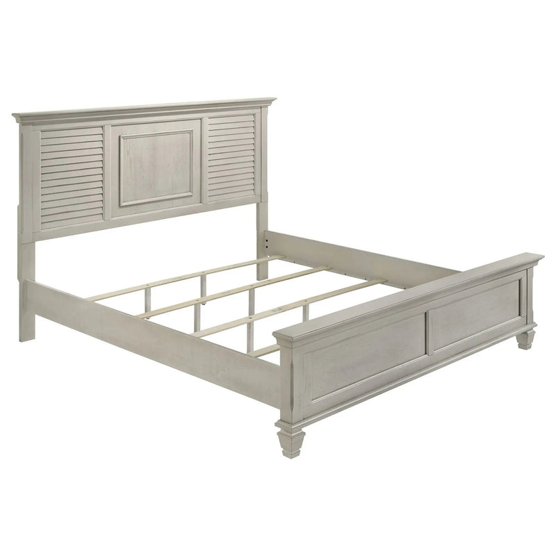 Franco Wood Eastern King Panel Bed Distressed White by Unique Piece Furniture