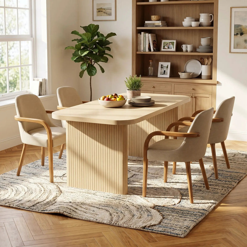 5 Piece Indoor Dining Set, 68.75" Dining Table & 4 Khaki PU Dining Chairs by HouseOfZazla