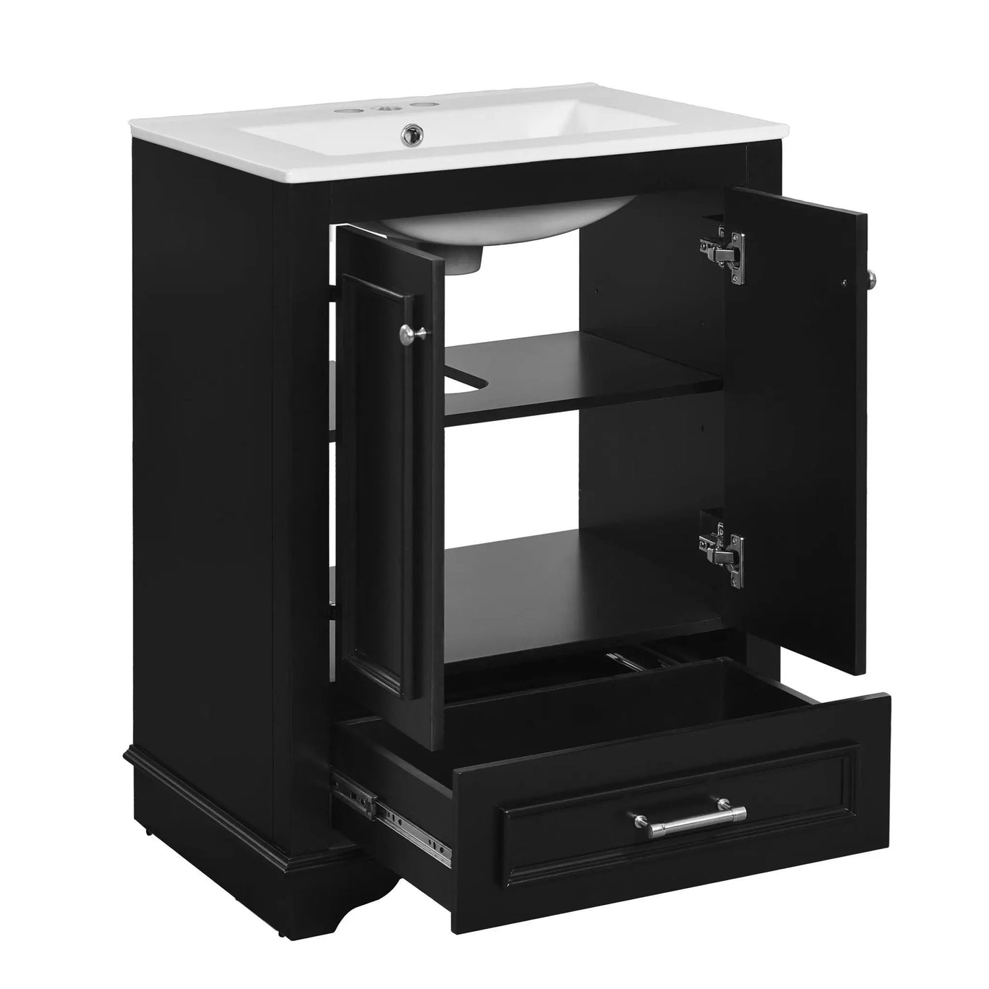 Bathroom Vanity With Ceramic Sink Combo, Modern Freestanding Storage Cabinet With Silver Handles by HouseOfZazla